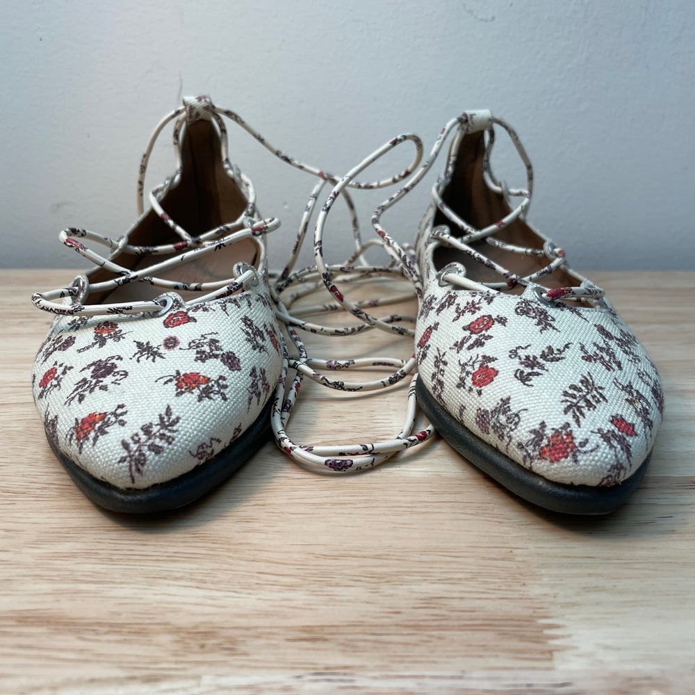 Aerosoles Aware Laura Ashley Floral Lace Up Ghillie Ballet Flats Cream Red 6.5 - Picture 4 of 9